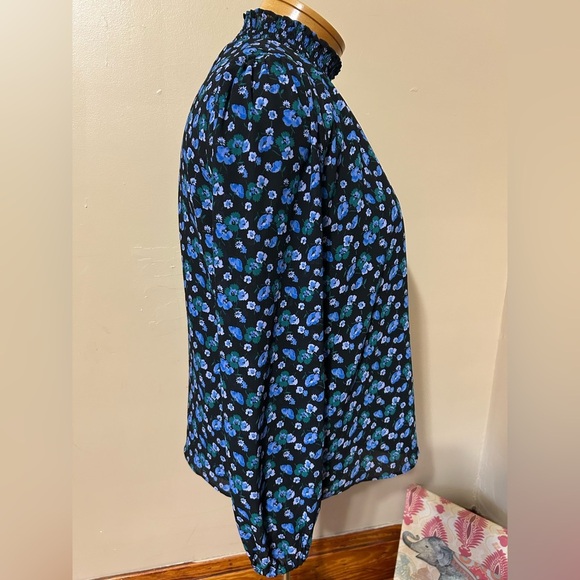 J Crew Factory Shirt Womens Small Floral Mock Neck Blouse Top Cottage Blue - Picture 4 of 12